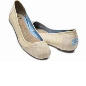 Toms Alessandra Natural Leather and Linen Ballet Flats